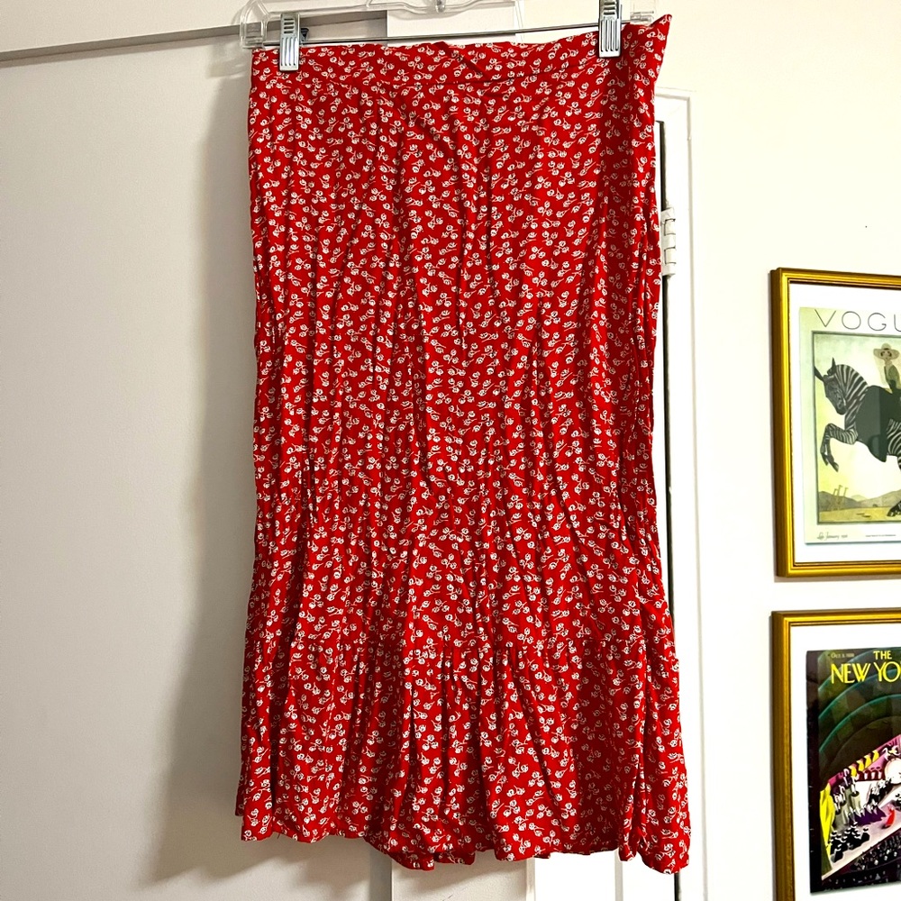 Elastic waist floral Midi Skirt